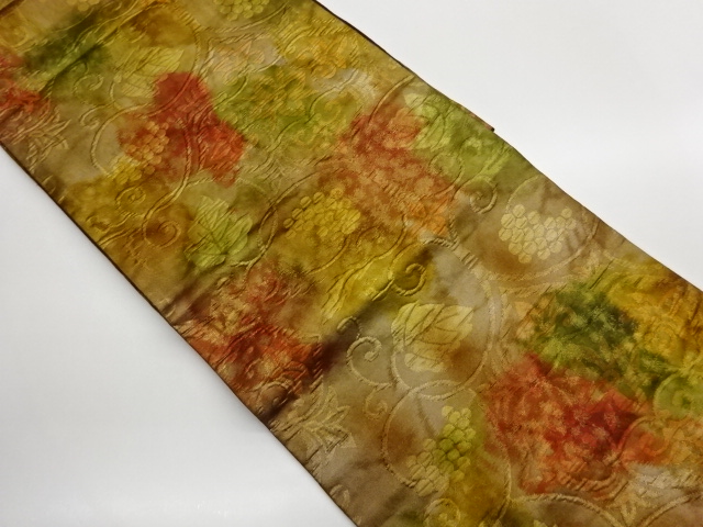 JAPANESE NAGOYA OBI / MATELASSE / WOVEN GRAPE ARABESQUE